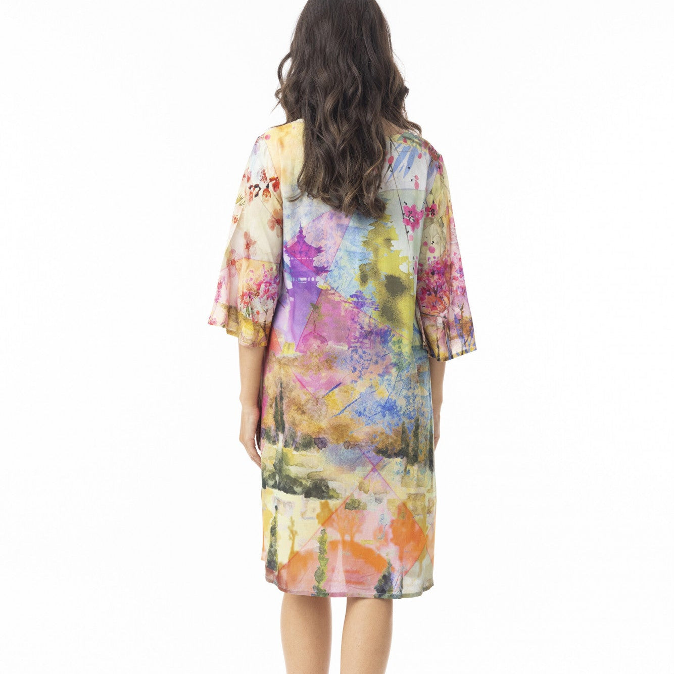 Orientique Digital Scenic Print Dress with Tie