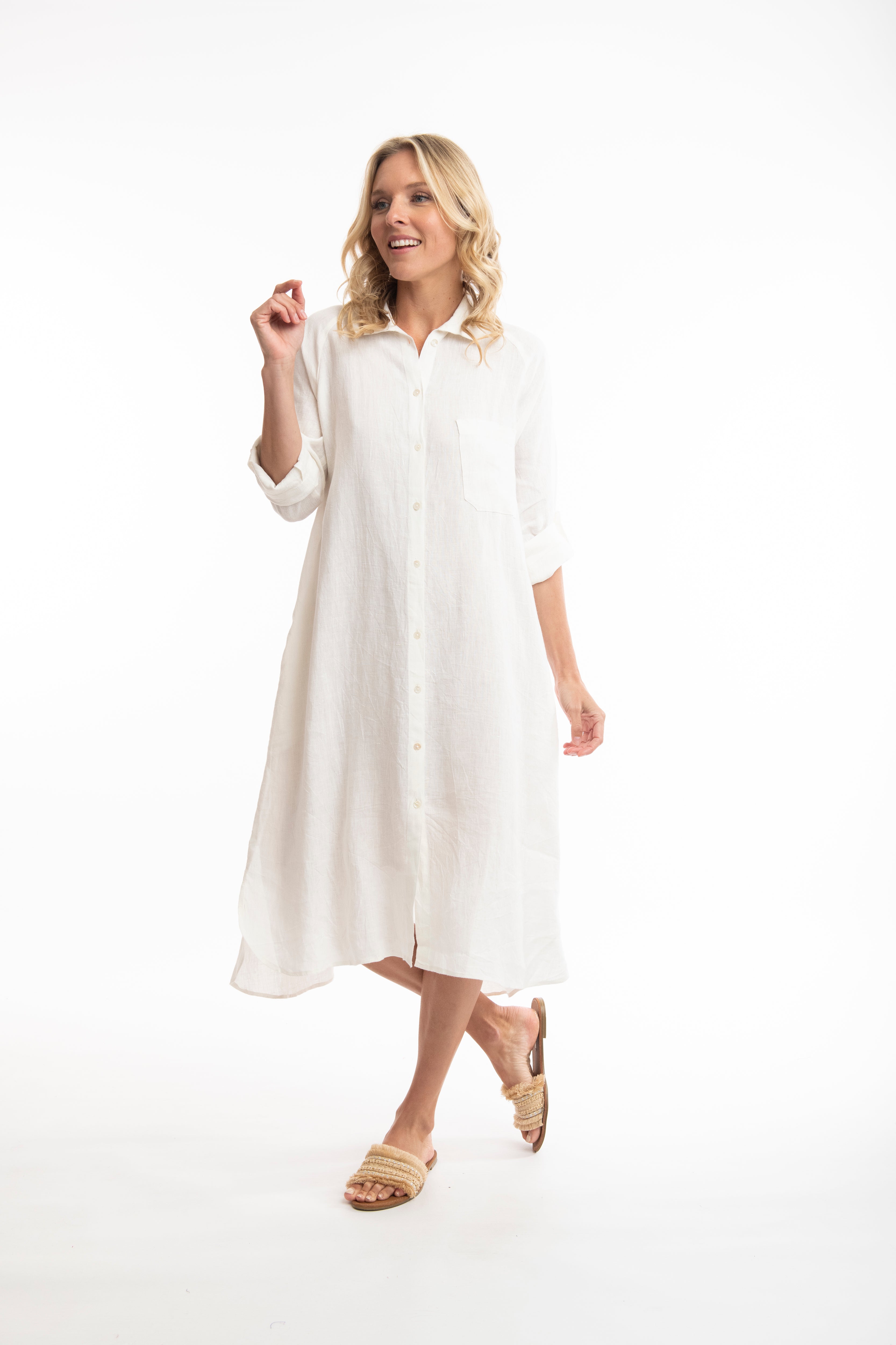 Orientique Solid Pure Linen Dress Shirt White