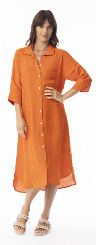 Linen Solid Dress Shirt Midi Collar