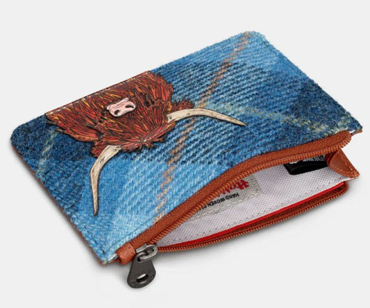 Yoshi Leather Highland Cow Zip Top Purse Blue