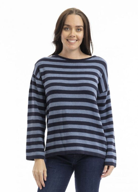 Orientique Knit Top R-neck Stripe