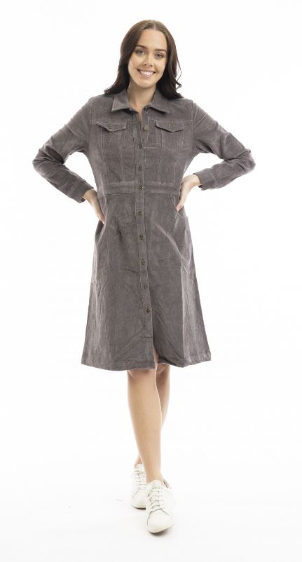 Orientique Cord Solid Button Dress