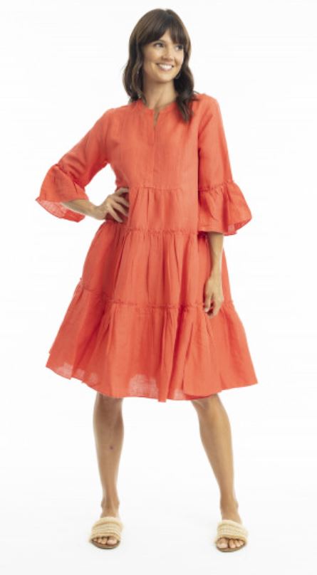 Orientique Linen 3/4 Sleeve Layered Dress