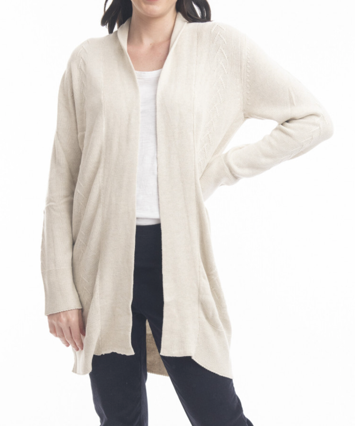 Orientique Knits Long Cardi Shawl Collar Natural