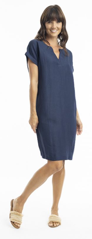 Orientique Linen Cap Sleeve Shift Dress