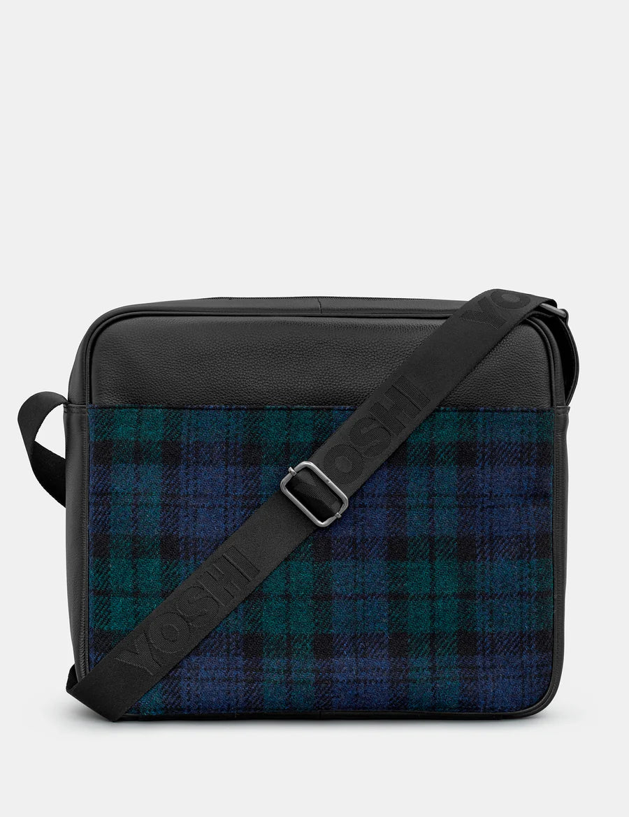 Yoshi Highland Thistle Harris Tweed & Black Leather Messenger Bag