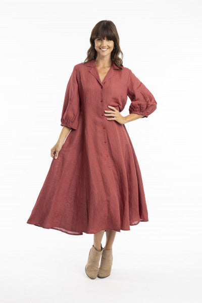 Orientique Escape Pure Linen Dress Puff Sleeve