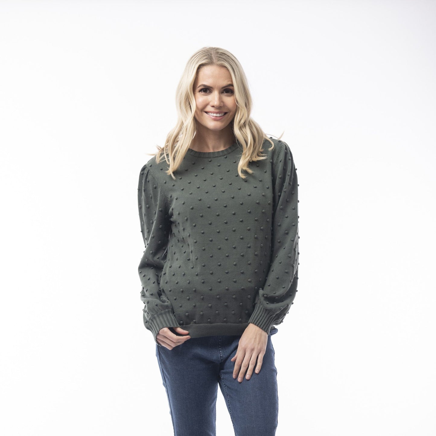 Orientique Knit Bobble Jumper - Sage Leaf