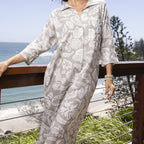 Orientique Linen Print Midi Collared Shirt Dress