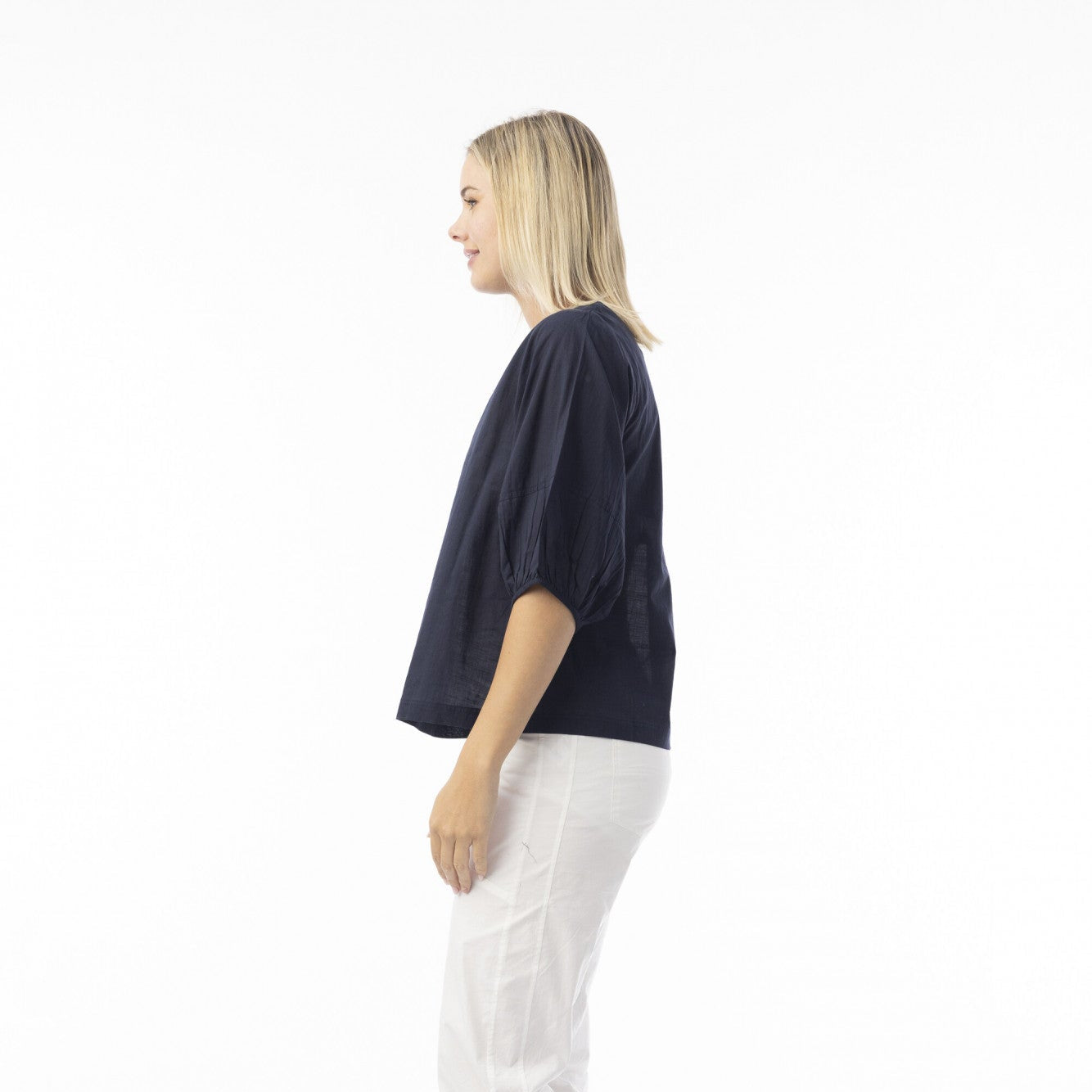 Orientique Cotton Slub Essentials Top Puff Sleeve