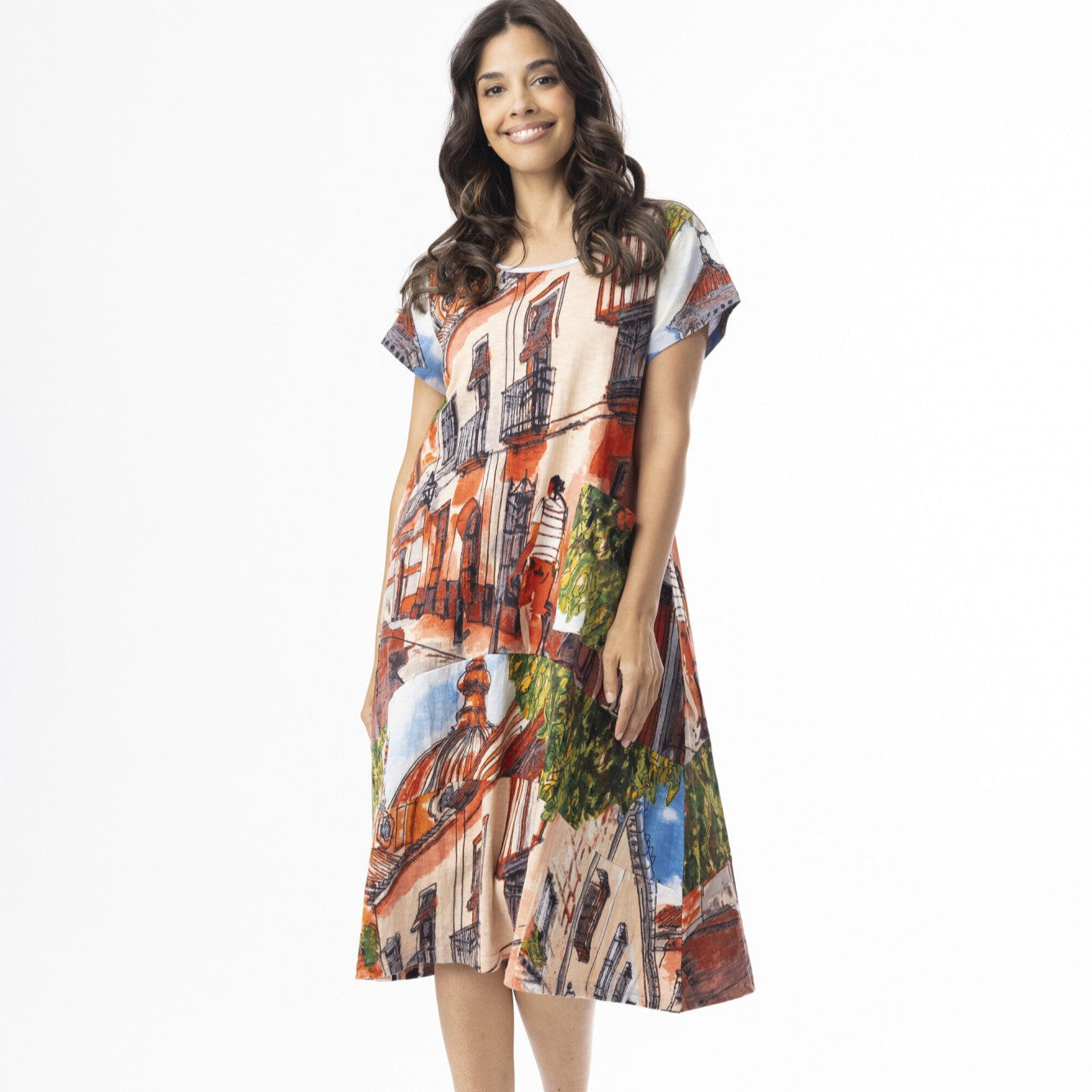 Orientique Cotton Shift Flair Crew Dress