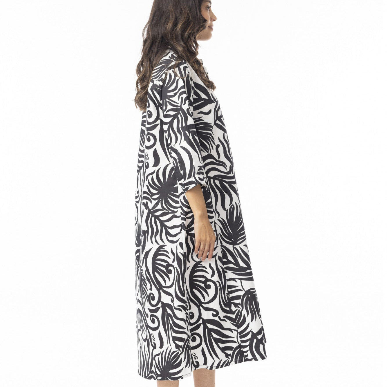 Orientique Suriname Black Shirt Dress 3/4 Length Sleeve