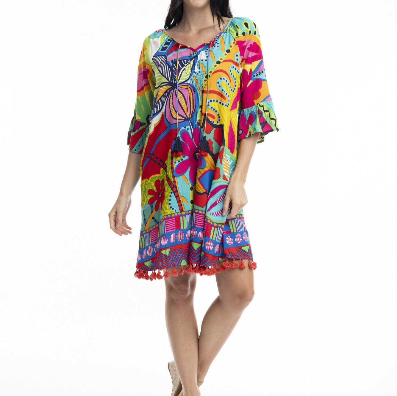 Orientique Frill Sleeved Tassel Dress