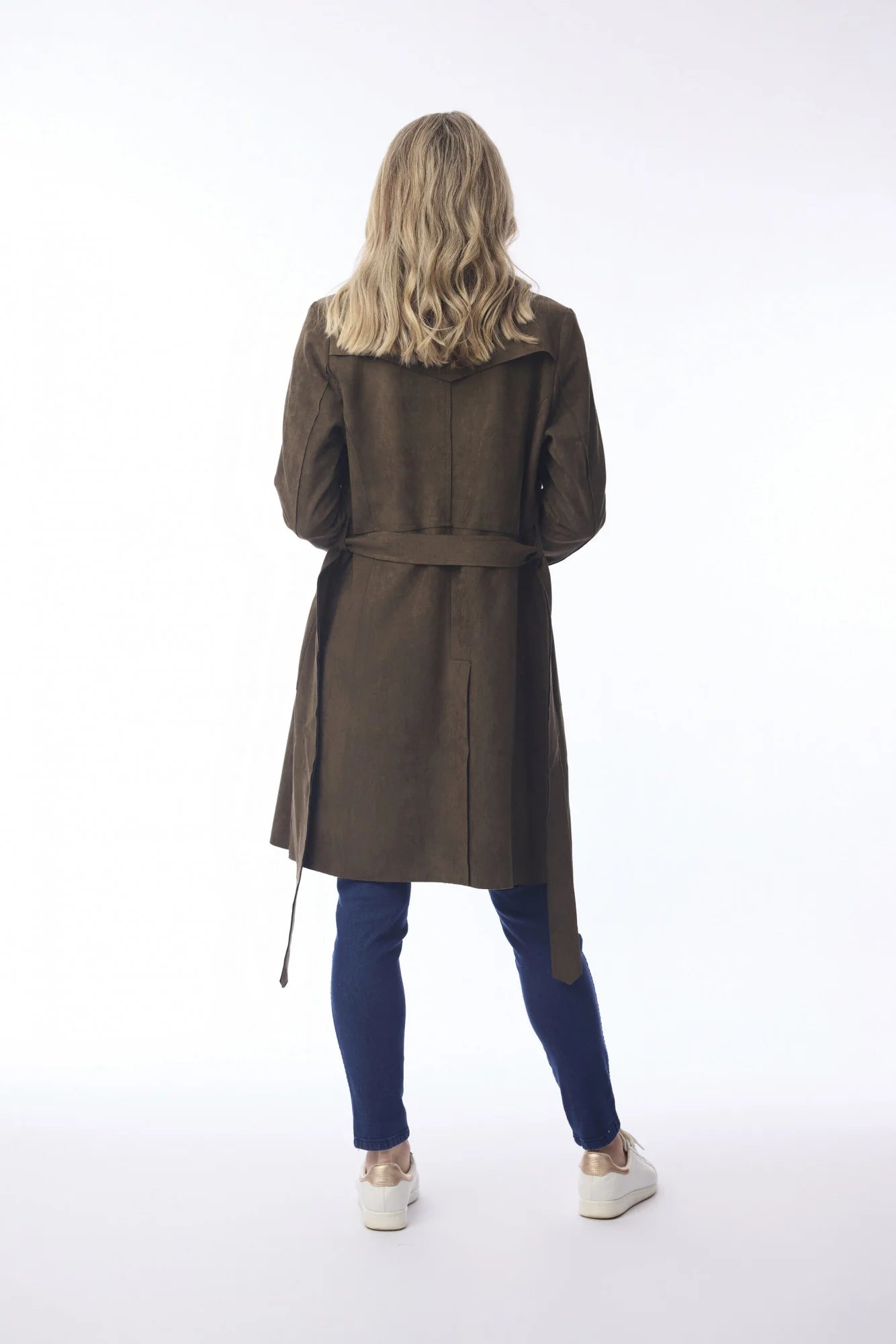 Orientique Solid Trench Coat Belted - olive