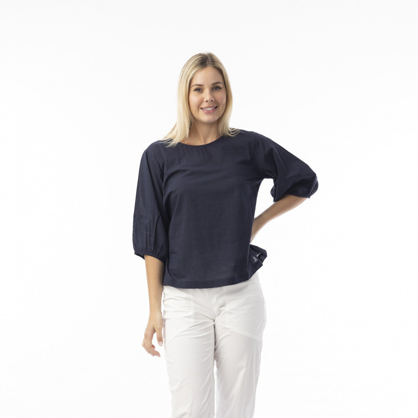Orientique Cotton Slub Essentials Top Puff Sleeve