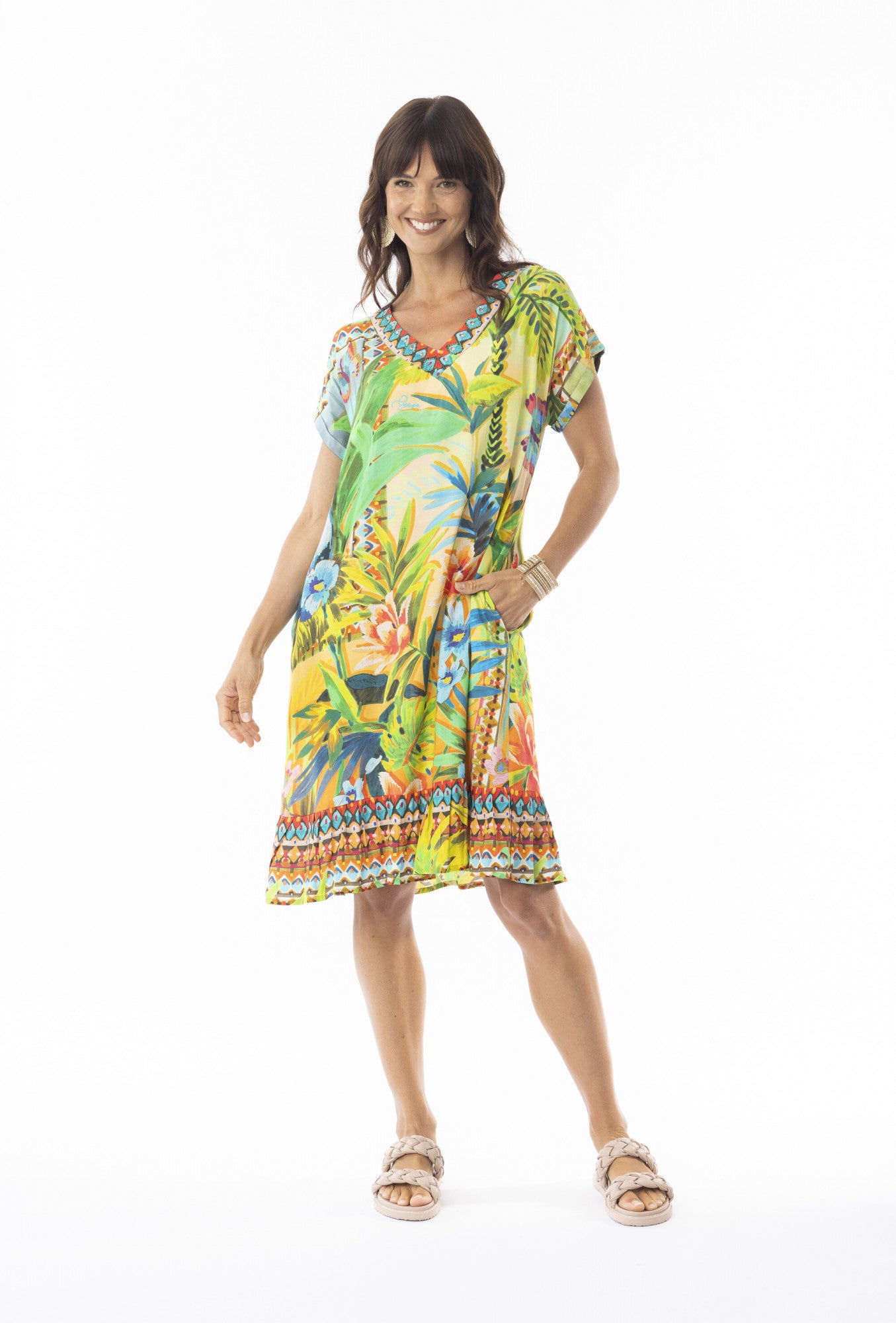 Orientique Escape Georgia Dress Frill Hem Short Sleeve