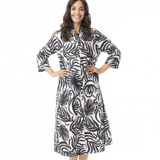 Orientique Suriname Black Shirt Dress 3/4 Length Sleeve