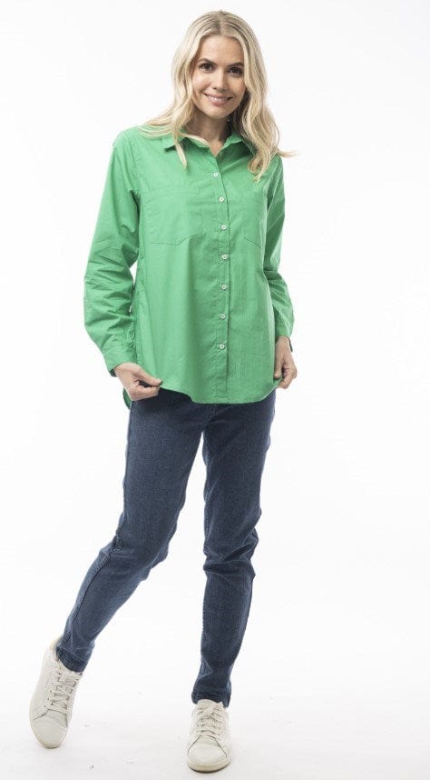 Orientique Poplin Shirt Ruched Back Emerald