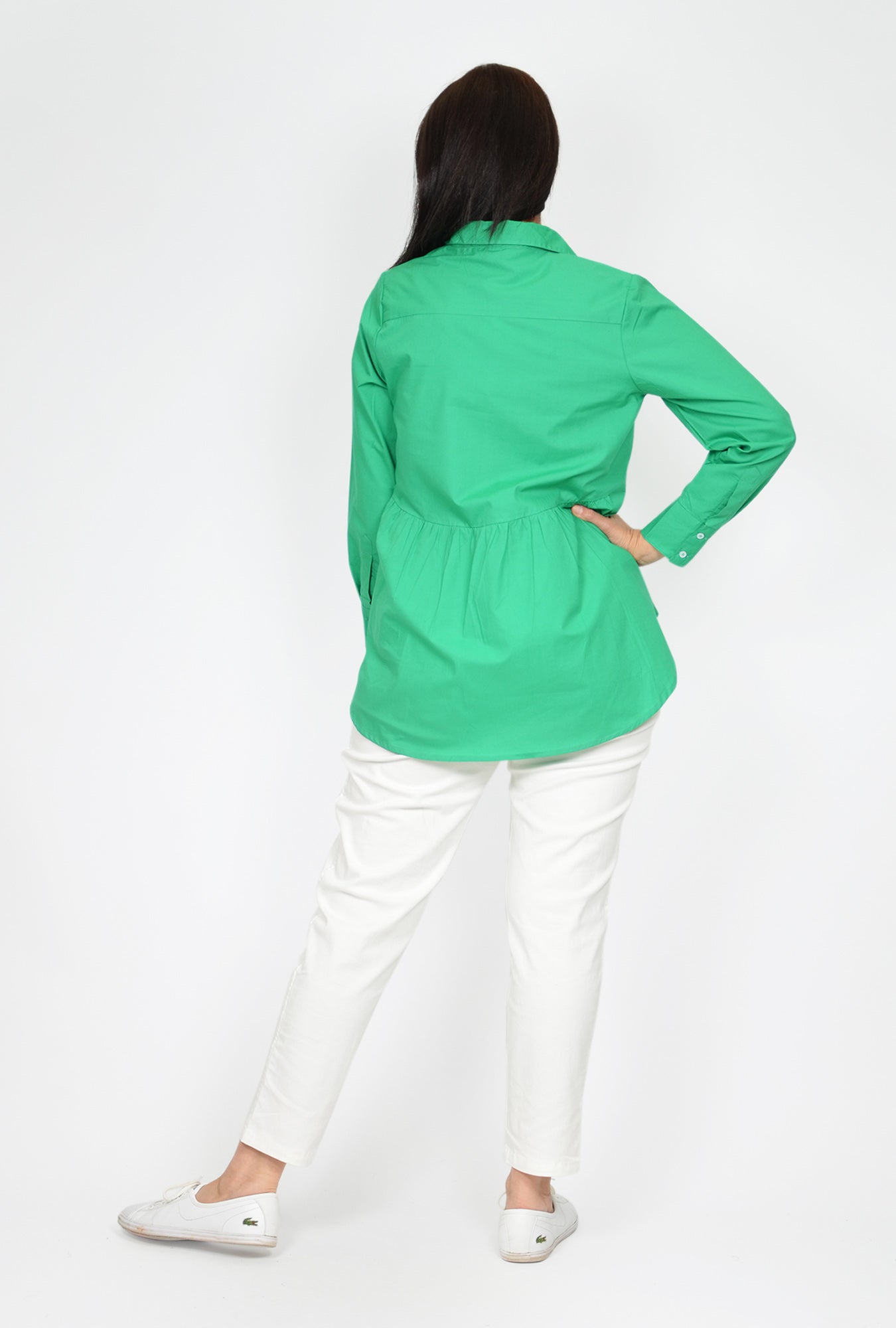 Orientique Poplin Shirt Ruched Back Emerald