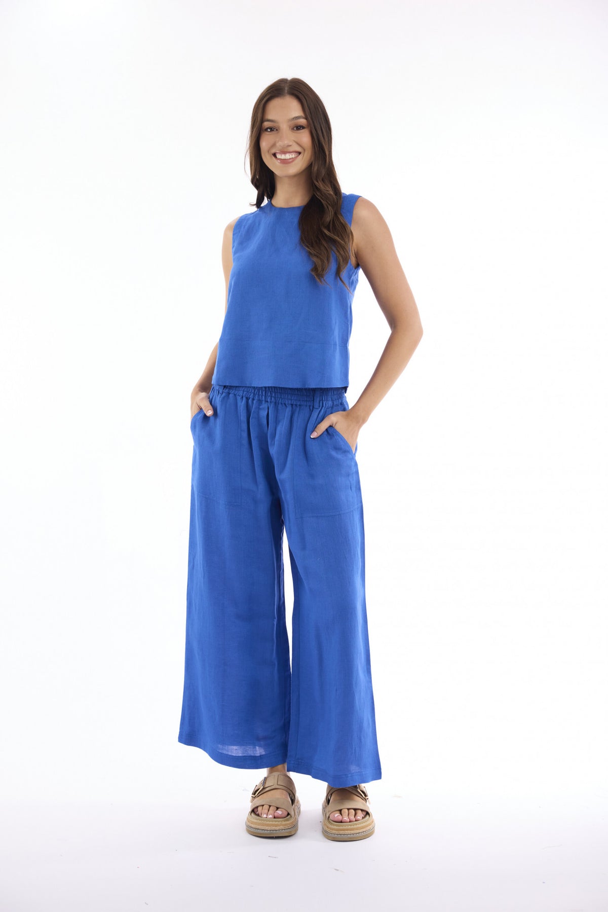 Orientique Linen Solid Wide Leg Pant