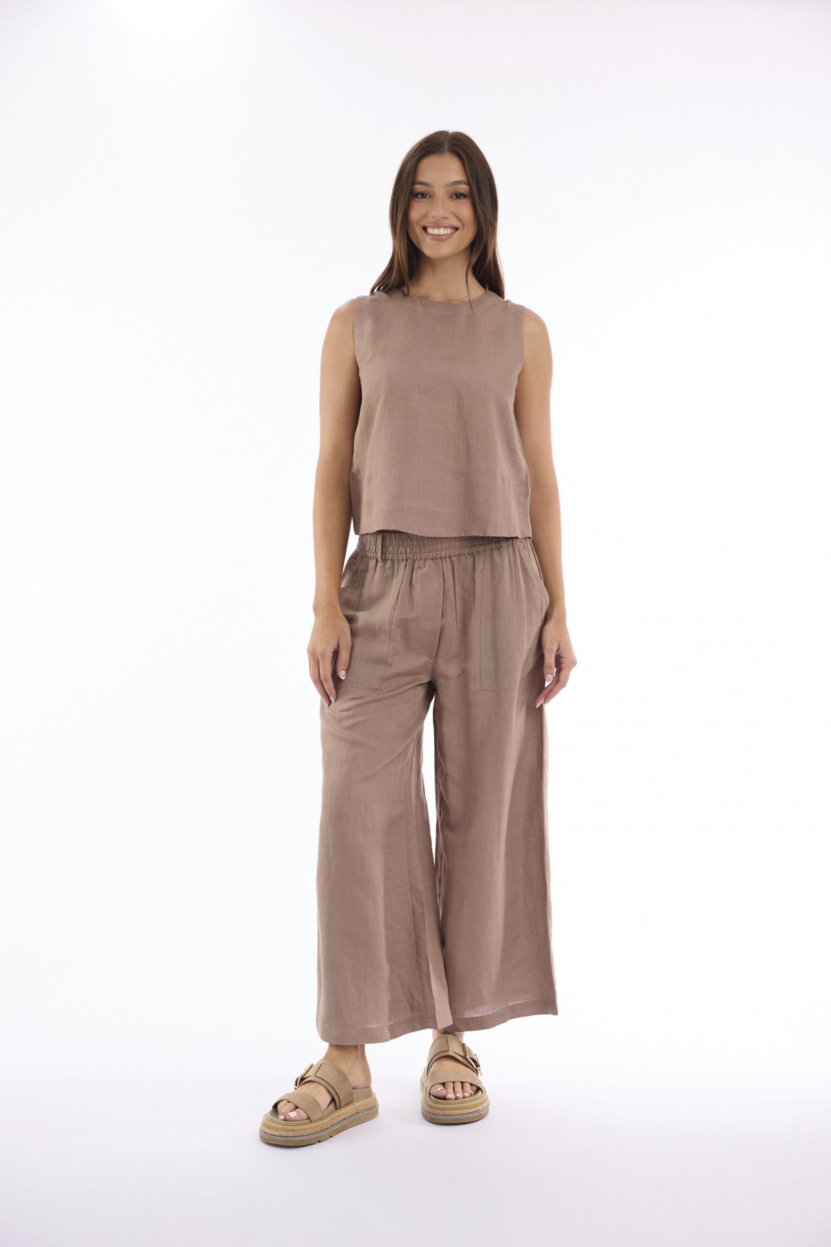 Orientique Linen Solid Wide Leg Pant