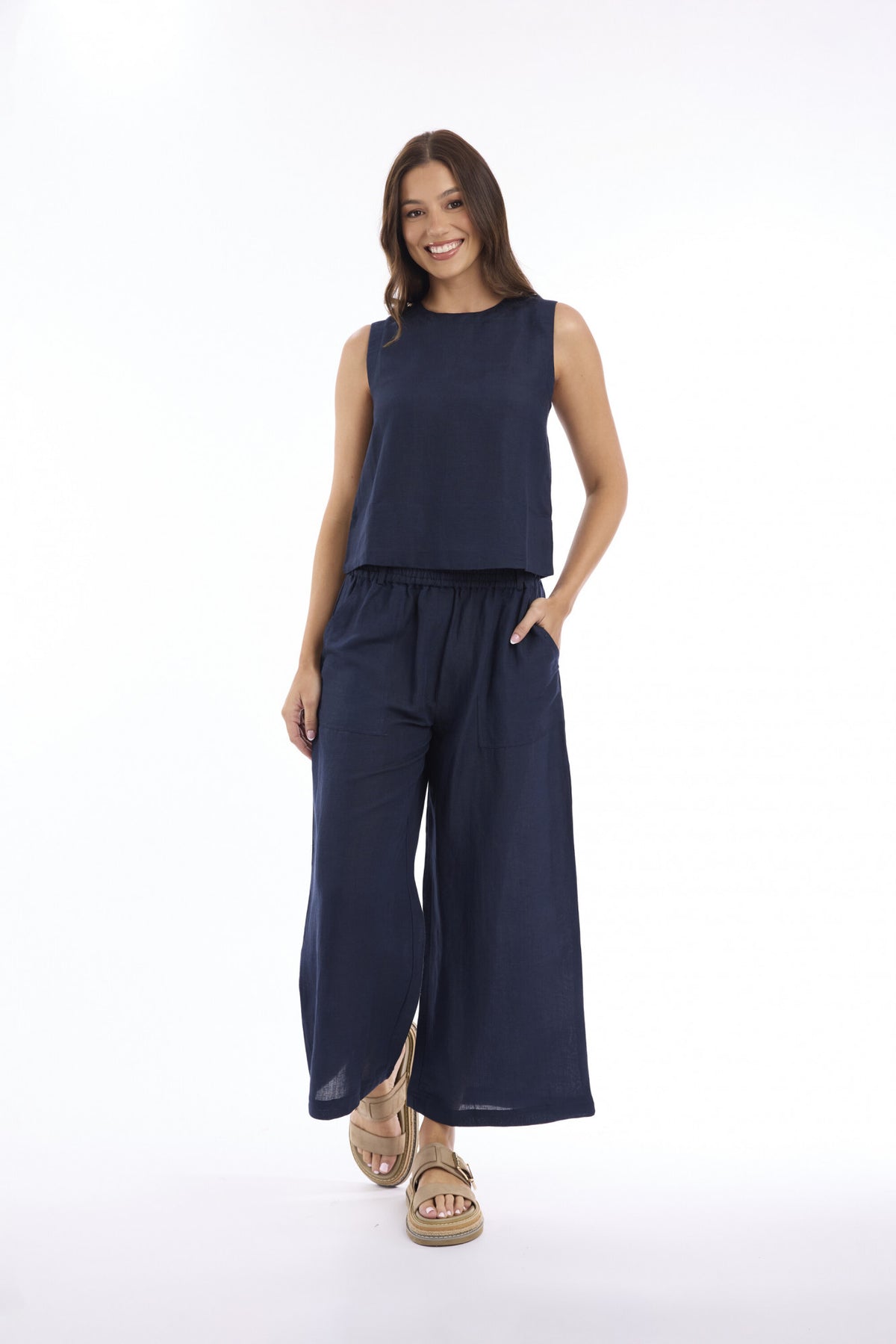 Linen Solid Wide Leg Pant