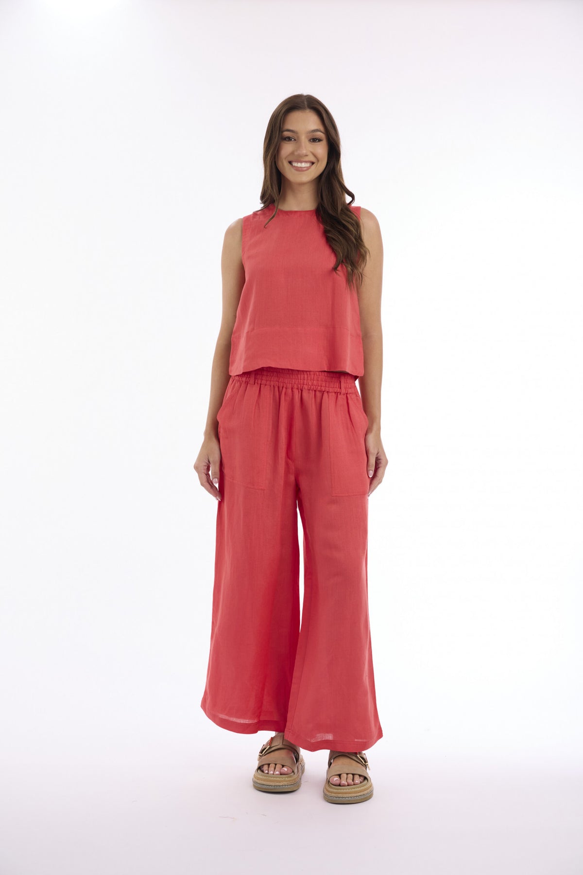 Orientique Linen Solid Wide Leg Pant
