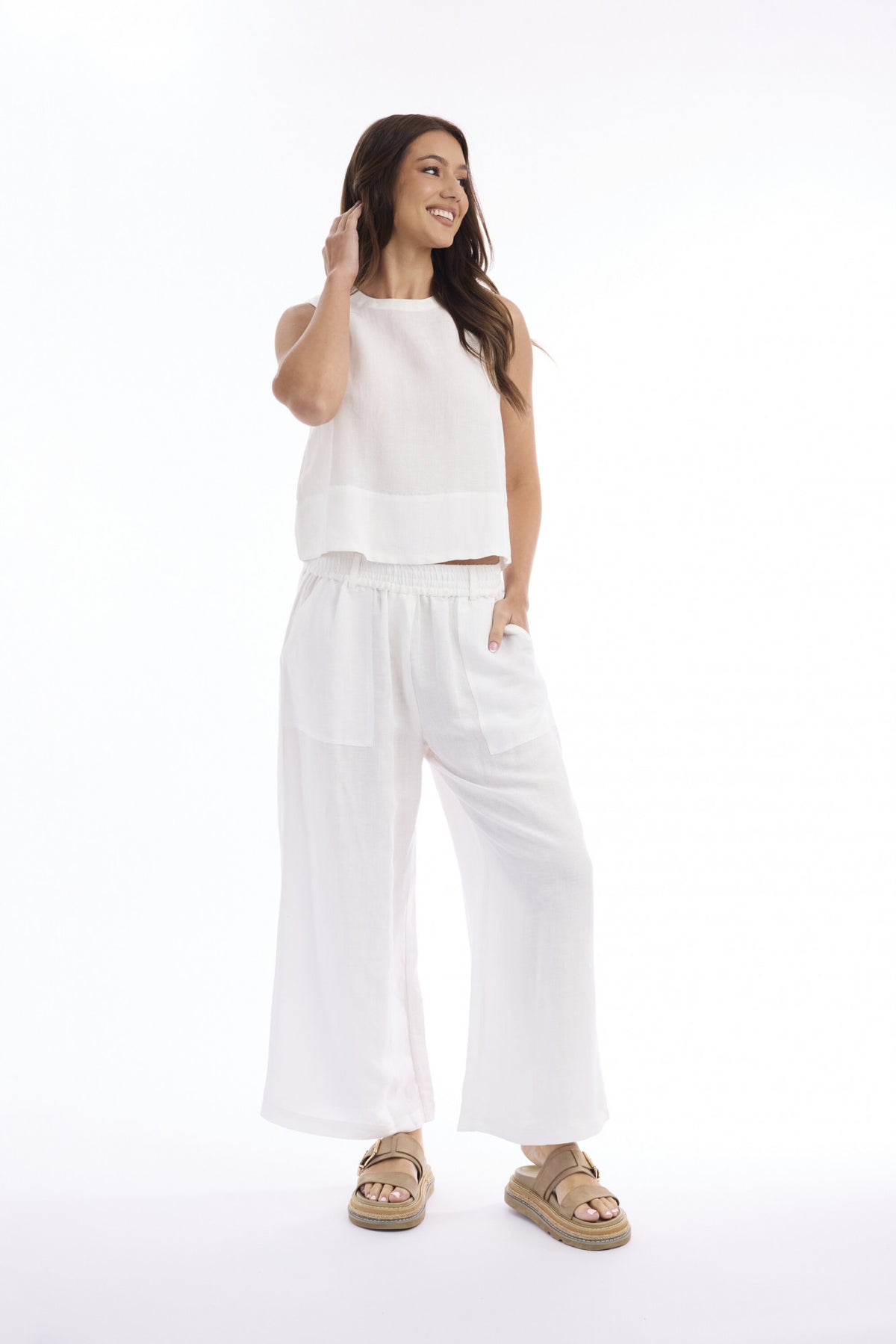 Orientique Linen Solid Wide Leg Pant
