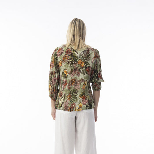 Orientique Lima Olive V Neck Top