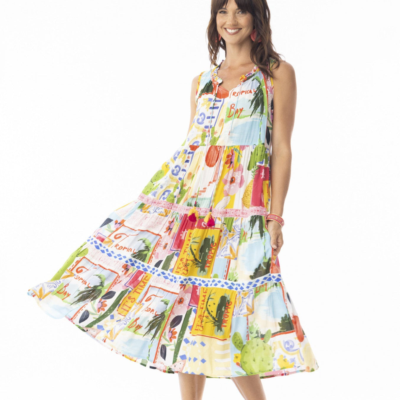 Orientique Escape Sleeveless Layered Tassel Dress