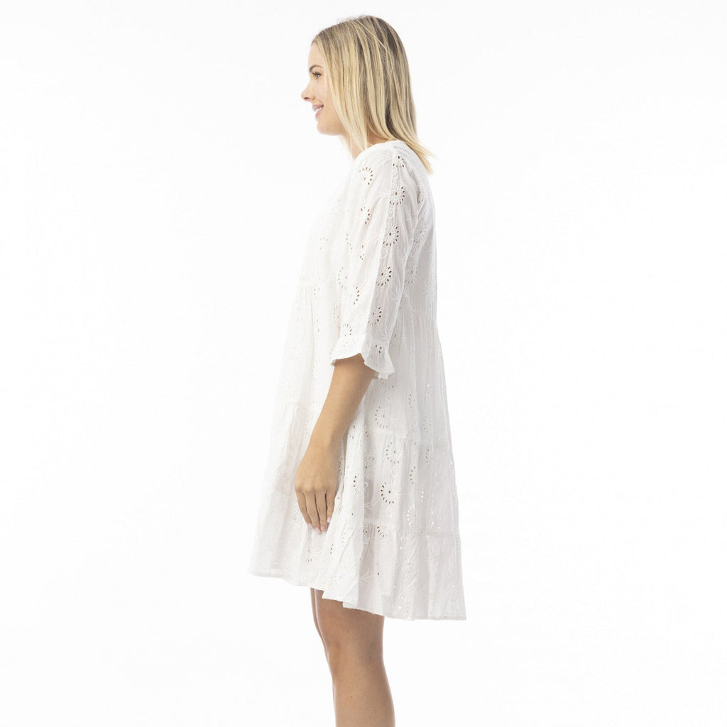 Orientique Essentials Broderie Frill Hem and Sleeves Dress