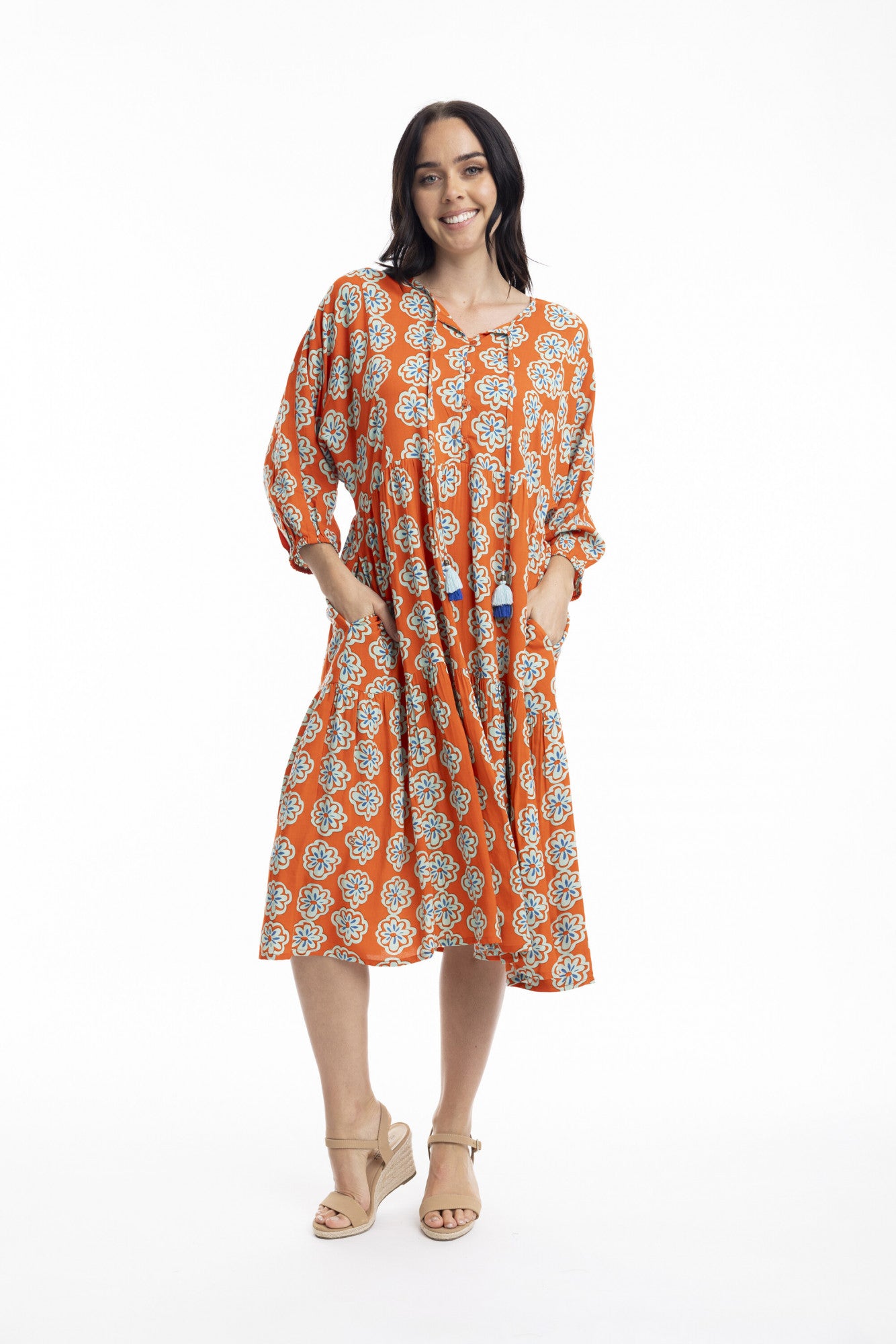 Orientique Camps Bay Puff 3/4 Sleeve Bib Dress