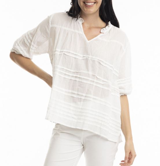 Orientique Essentials Cotton Gauze Pleated Top