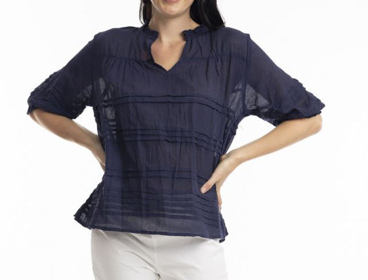 Orientique Essentials Cotton Gauze Pleated Top