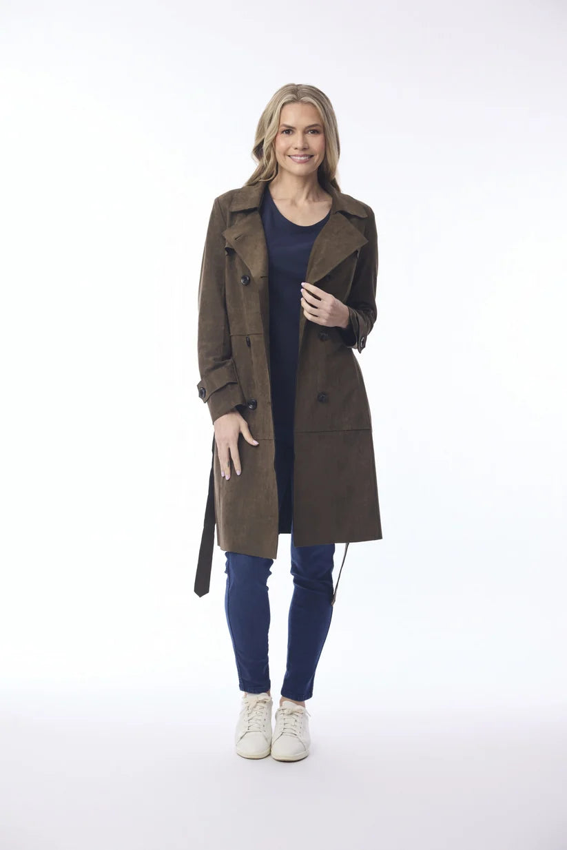 Orientique Solid Trench Coat Belted - olive