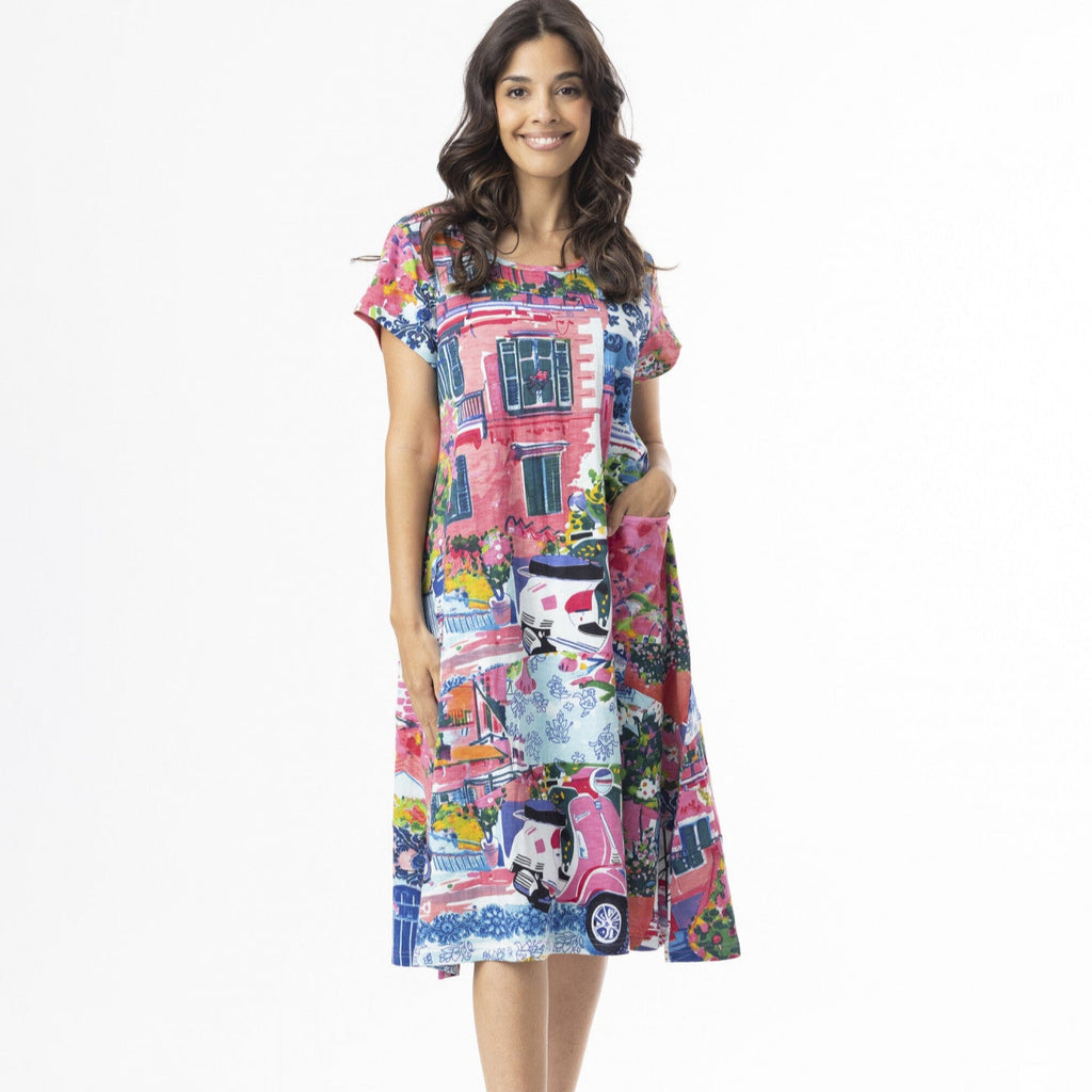 Orientique Cotton Shift Flair Crew Dress