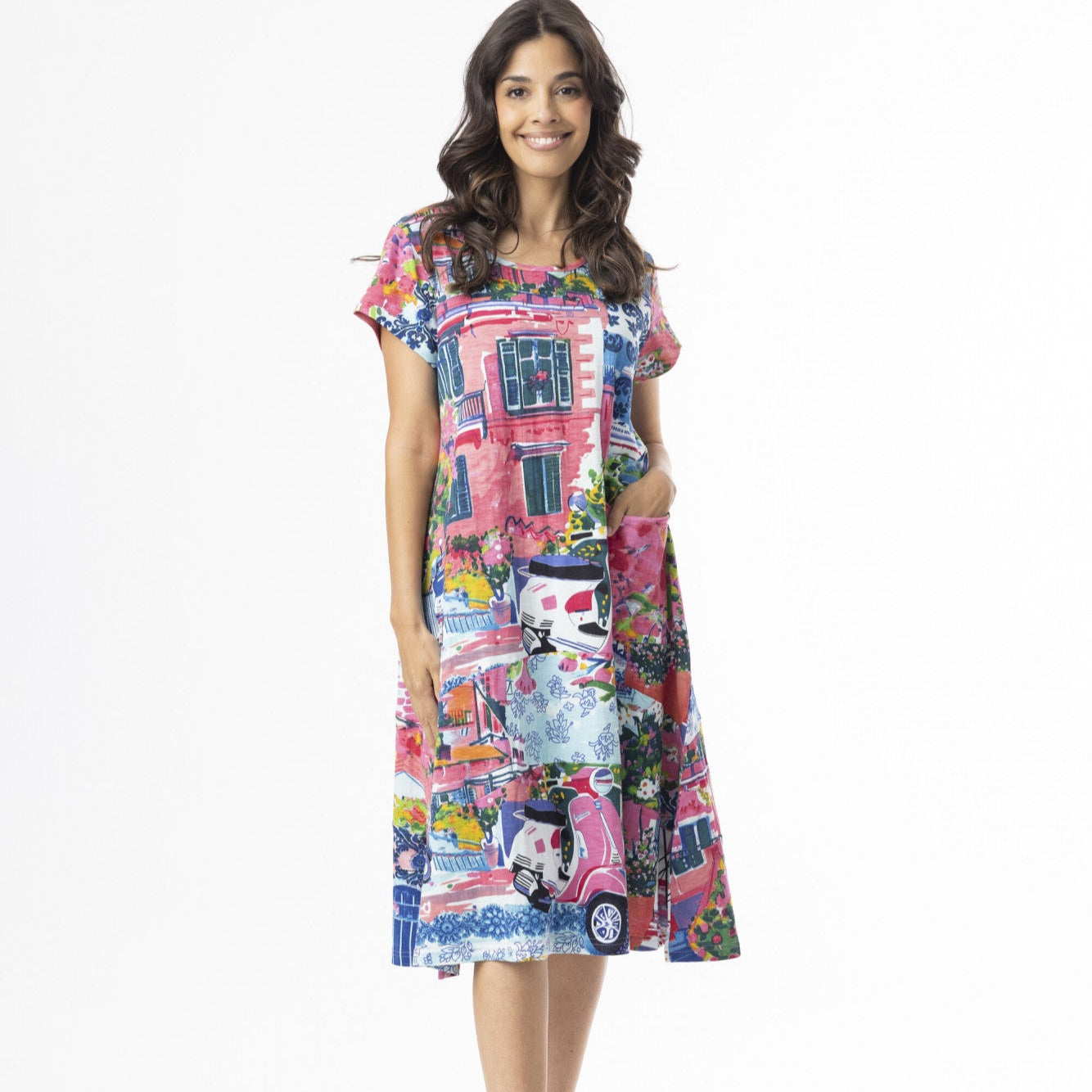 Orientique Cotton Shift Flair Crew Dress