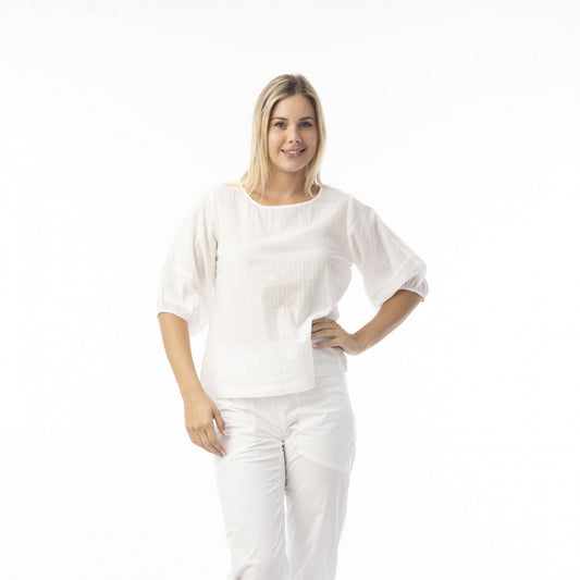 Orientique Cotton Slub Essentials Top Puff Sleeve