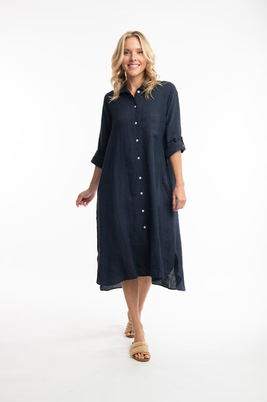 Orientique Escape Linen Shirt Dress - Navy