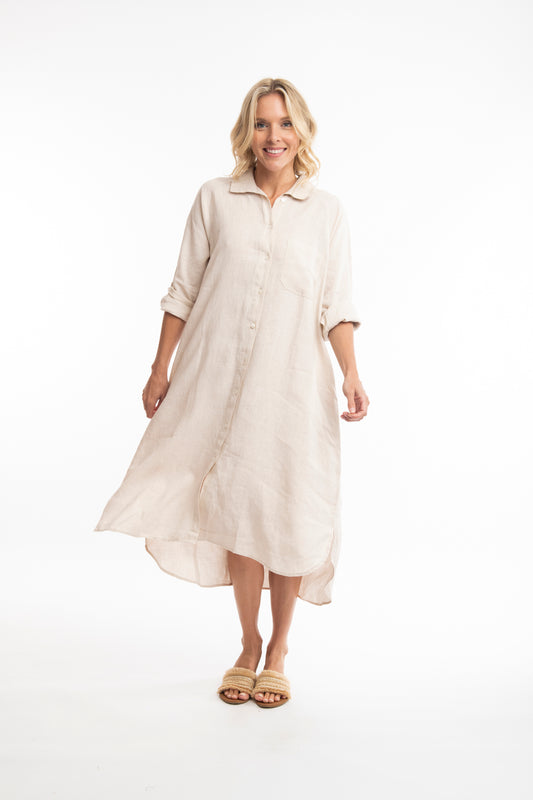 Orientique Escape Linen Shirt Dress - Sand