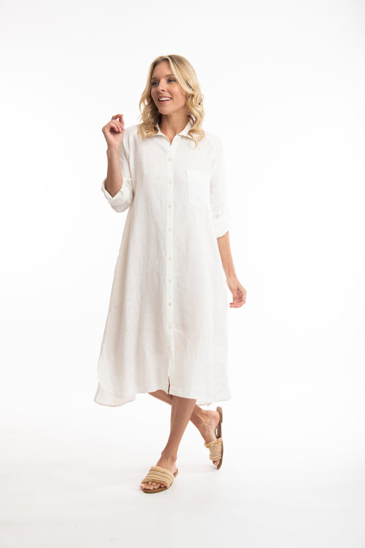 Orientique Escape Linen Shirt Dress - White