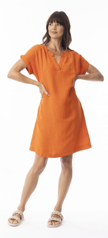 Orientique Linen Solid Dress Shift Cap Sleeve