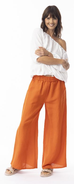 Orientique Linen Solid Pant Wide Leg