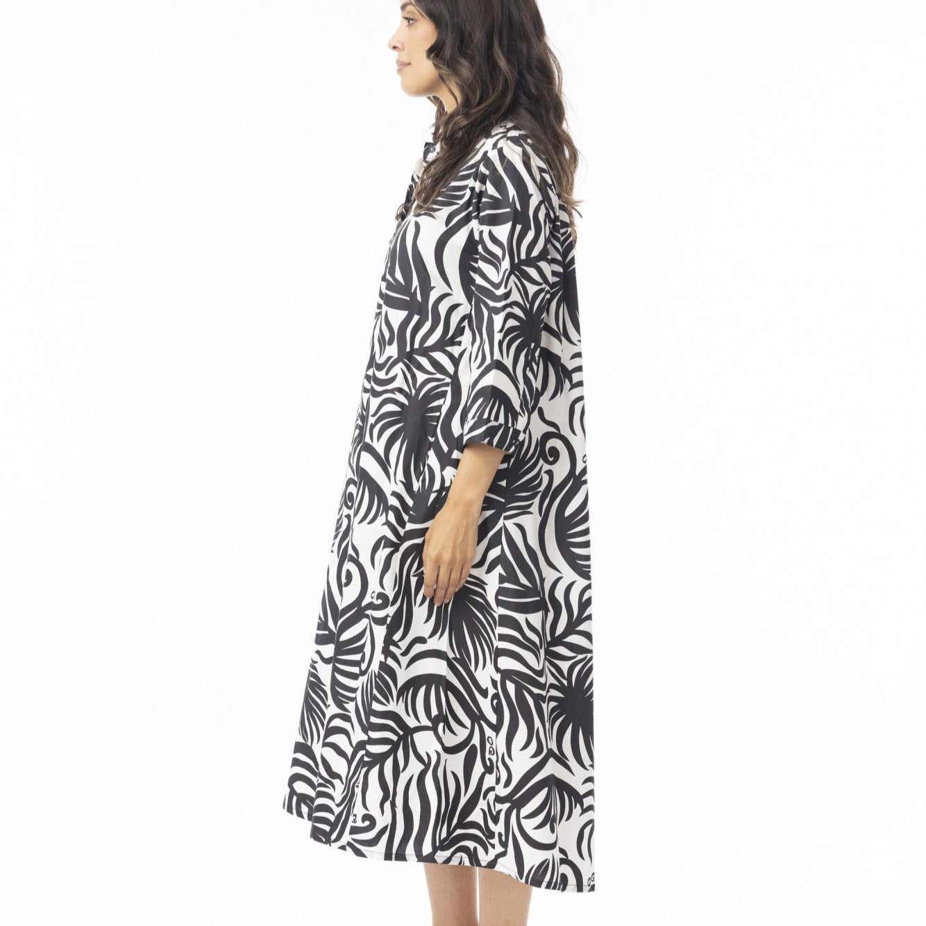 Orientique Suriname Black Shirt Dress 3/4 Length Sleeve