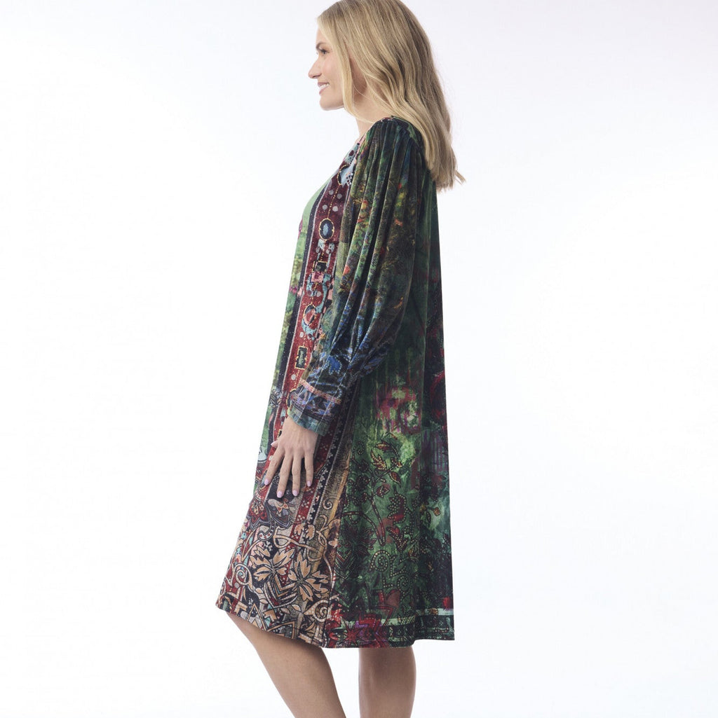 Orientique Digital Dress Crew Neck Vintage Print