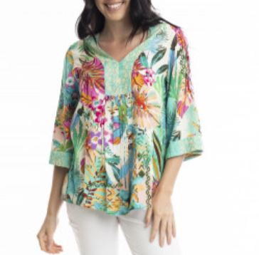 Orientique Hanalei Placket V Neck Top