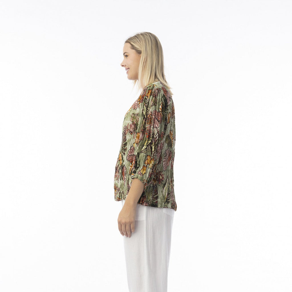 Orientique Lima Olive V Neck Top