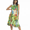 Orientique Midi Dress with Ruched Neckline