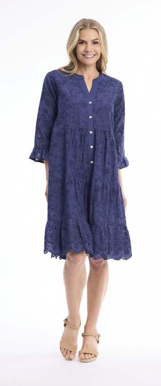 Orientique Essentials Broderie Frill Hem and Sleeves Dress