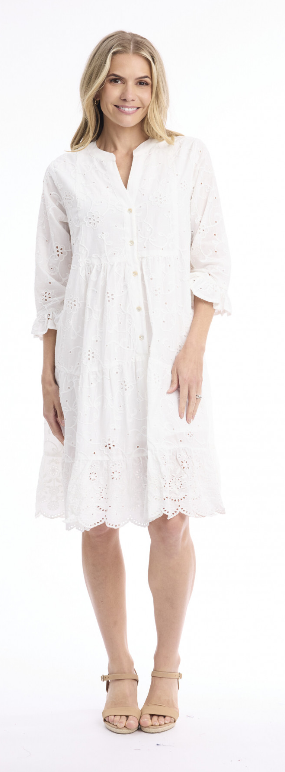 Orientique Essentials Broderie Frill Hem and Sleeves Dress